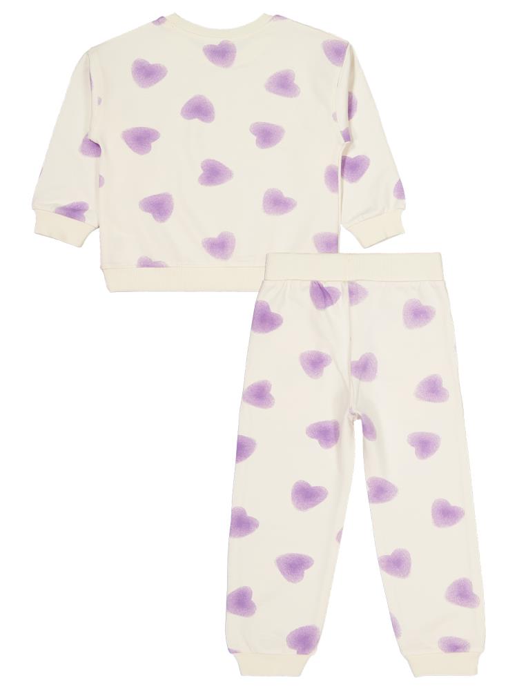 Civil Girls Kalp Baskılı 2-5 Yaş Eşofman Takımı - Ekru