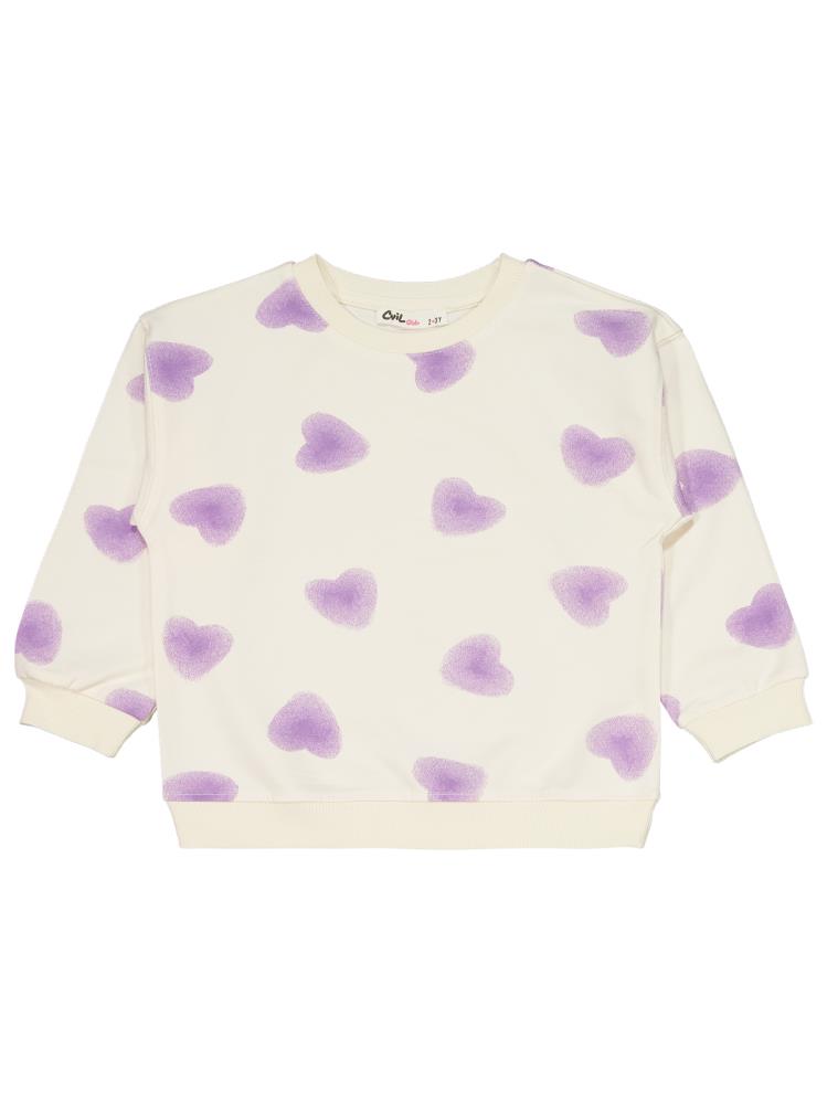 Civil Girls Kalp Baskılı 2-5 Yaş Eşofman Takımı - Ekru