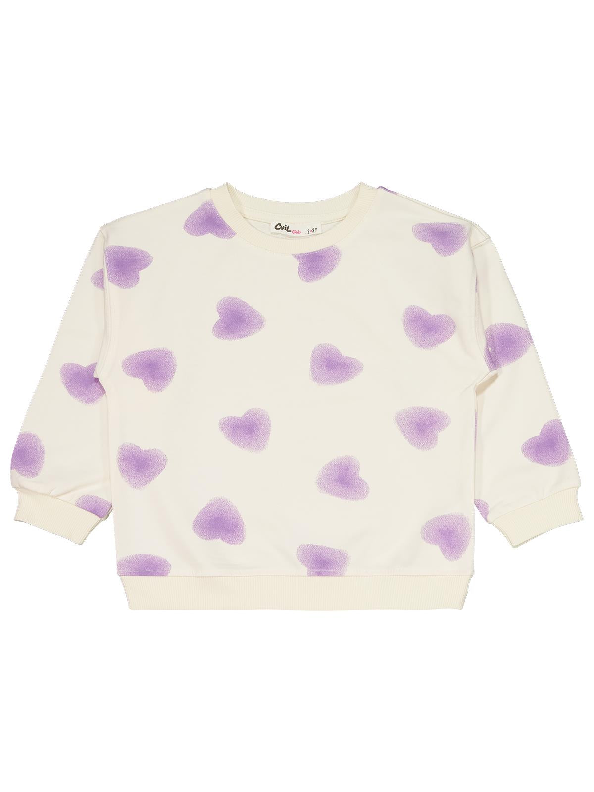 Civil Girls Kalp Baskılı 2-5 Yaş Eşofman Takımı - Ekru