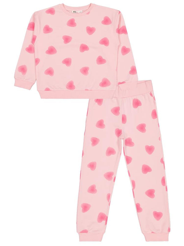 Civil Girls Kalp Baskılı 6-9 Yaş Eşofman Takımı - Pembe