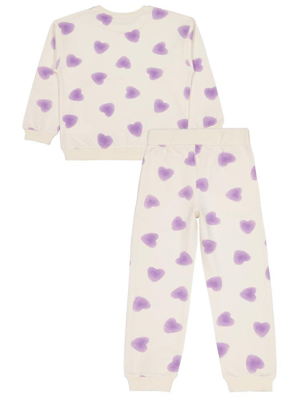 Civil Girls Kalp Baskılı 6-9 Yaş Eşofman Takımı - Ekru