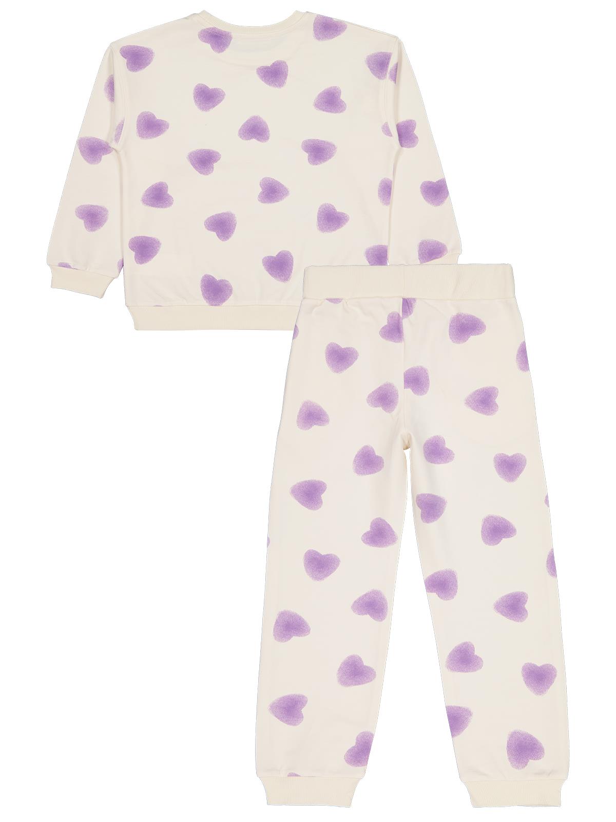 Civil Girls Kalp Baskılı 6-9 Yaş Eşofman Takımı - Ekru