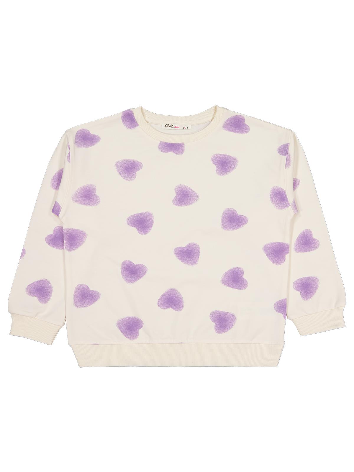 Civil Girls Kalp Baskılı 6-9 Yaş Eşofman Takımı - Ekru