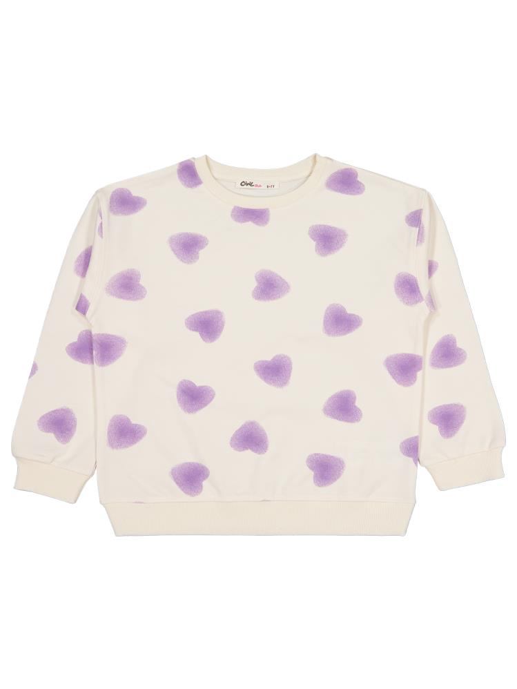 Civil Girls Kalp Baskılı 6-9 Yaş Eşofman Takımı - Ekru