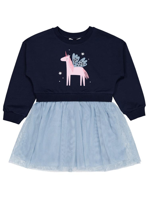 Civil Girls Unicorn Baskılı 2-5 Yaş Elbise - Lacivert