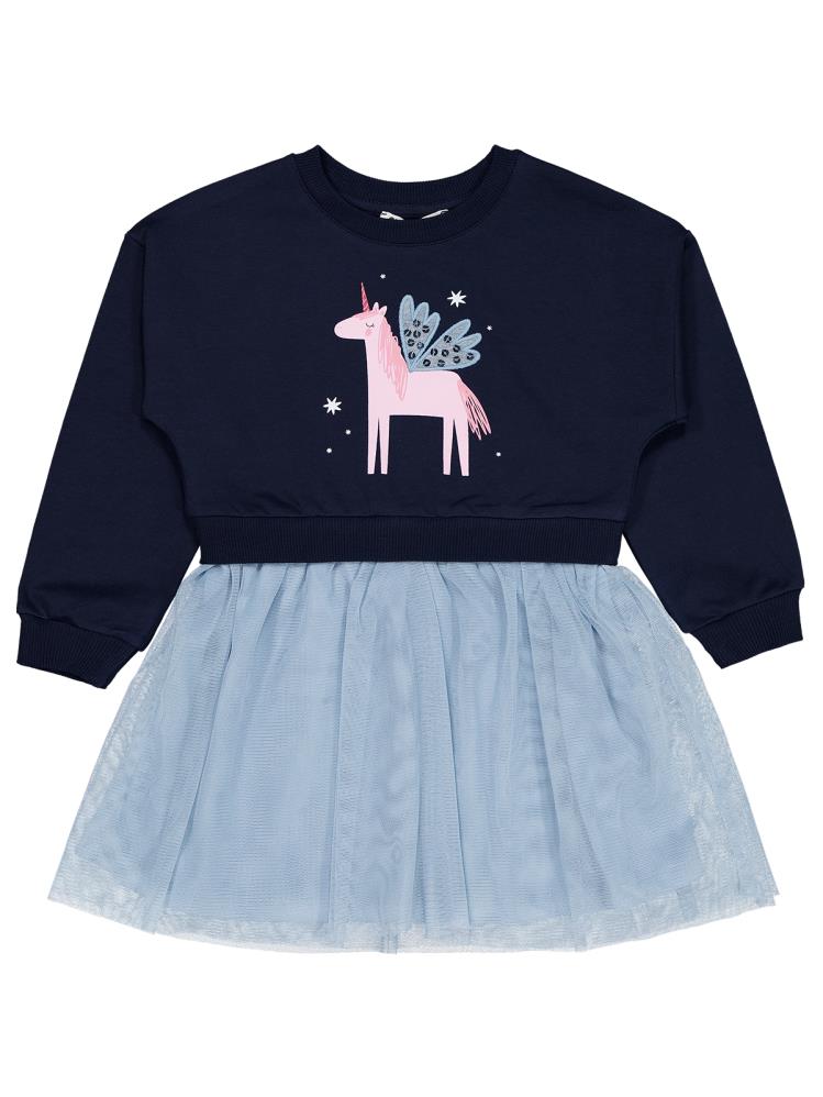 Civil Girls Unicorn Baskılı 2-5 Yaş Elbise - Lacivert