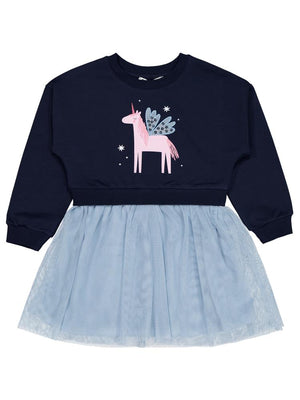 Civil Girls Unicorn Baskılı 2-5 Yaş Elbise - Lacivert