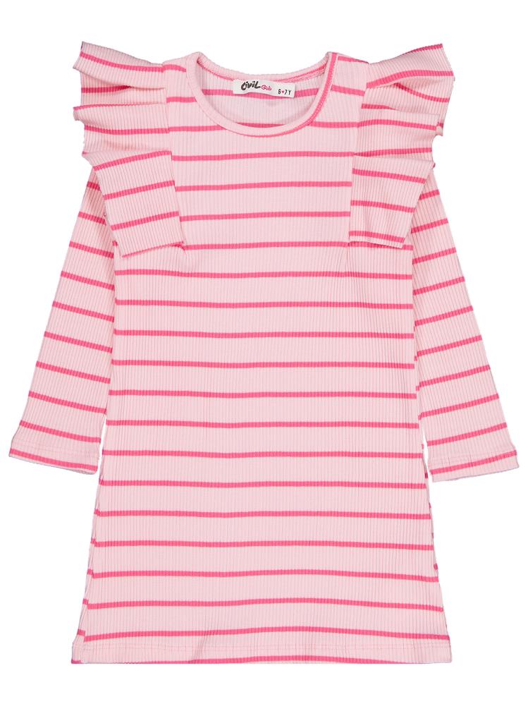 Civil Girls Çizgili 6-9 Yaş Elbise - Pembe
