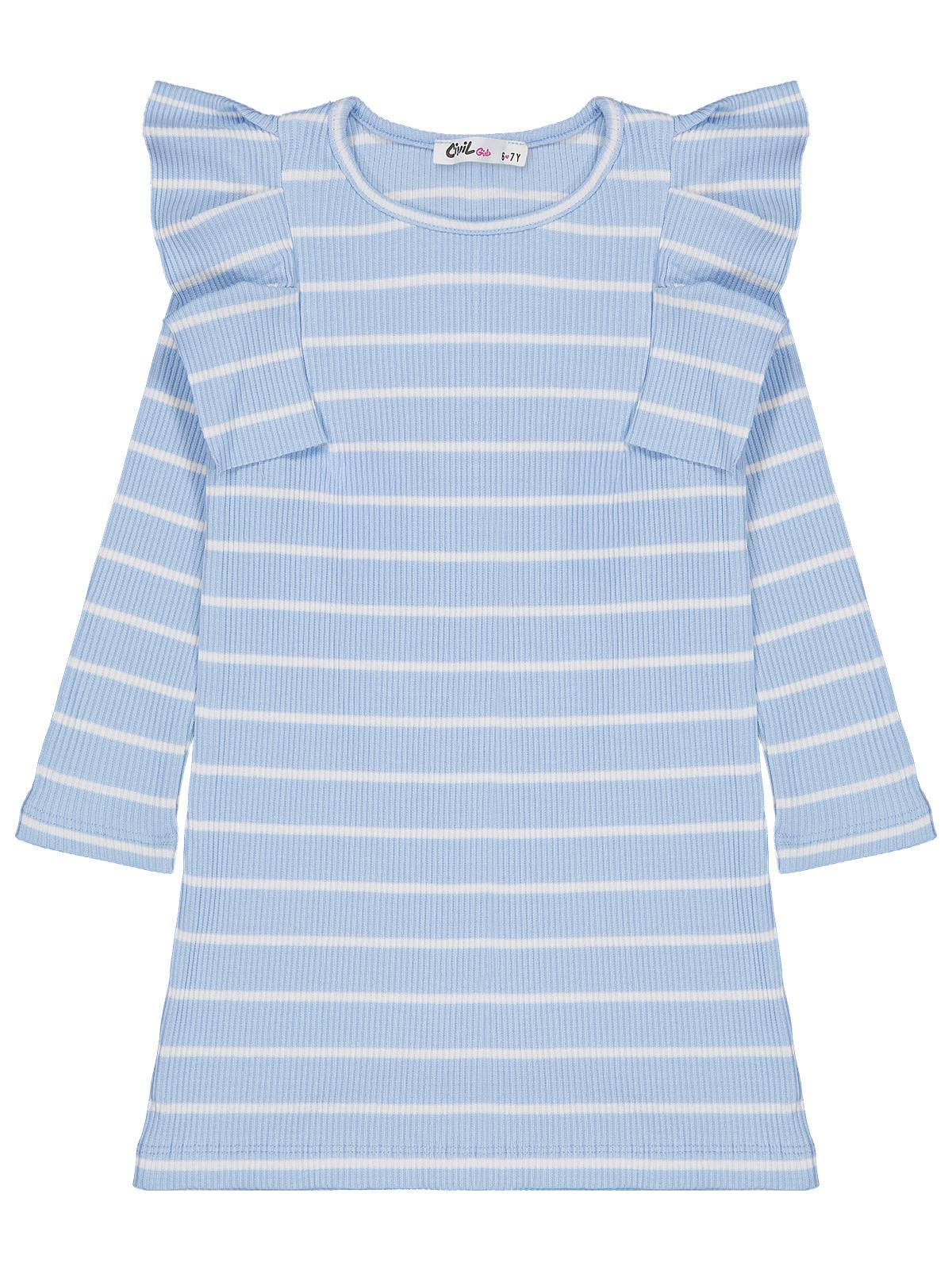 Civil Girls Çizgili 6-9 Yaş Elbise - Mavi