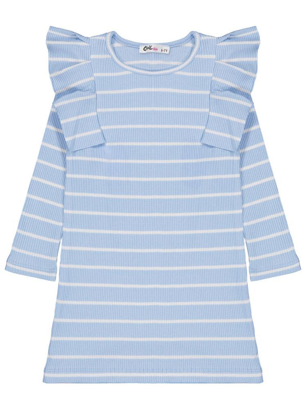 Civil Girls Çizgili 6-9 Yaş Elbise - Mavi