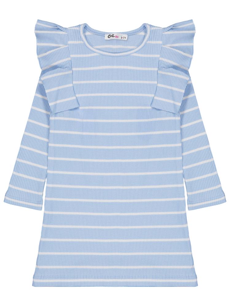 Civil Girls Çizgili 6-9 Yaş Elbise - Mavi