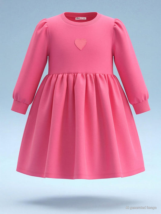 Civil Girls Kalp Nakışlı 2-5 Yaş Elbise - Pembe