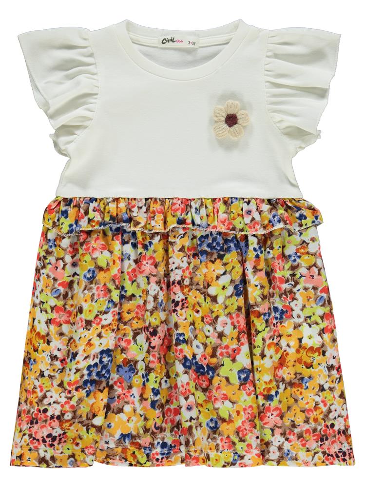 Civil Girls Çıtır Çiçek Desen 2-5 Yaş Elbise - Ekru
