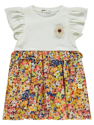Civil Girls Çıtır Çiçek Desen 2-5 Yaş Elbise - Ekru