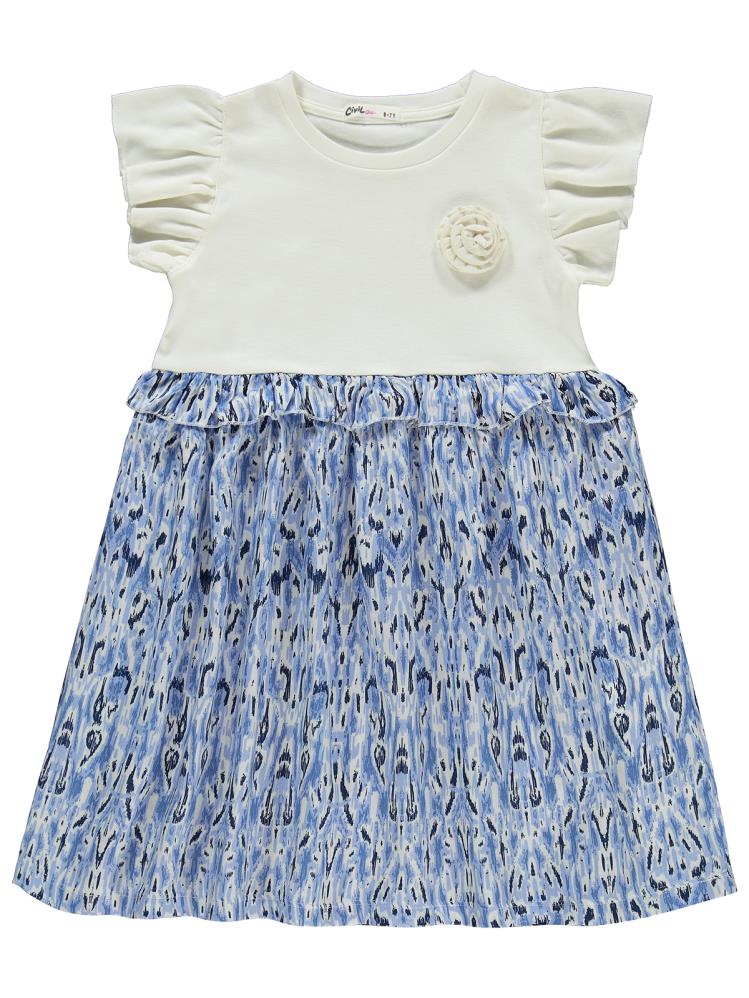 Civil Girls Sulu Boya Desen 6-9 Yaş Elbise - Ekru