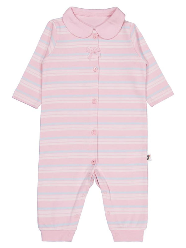 Civil Baby Bebe Yakalı Çizgili 6-18 Ay Tulum - Pembe