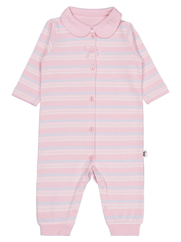 Civil Baby Bebe Yakalı Çizgili 6-18 Ay Tulum - Pembe