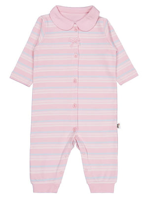 Civil Baby Bebe Yakalı Çizgili 6-18 Ay Tulum - Pembe