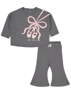 Civil Baby Balerin Ayakkabı Baskılı 6-18 Ay Takım - Gri