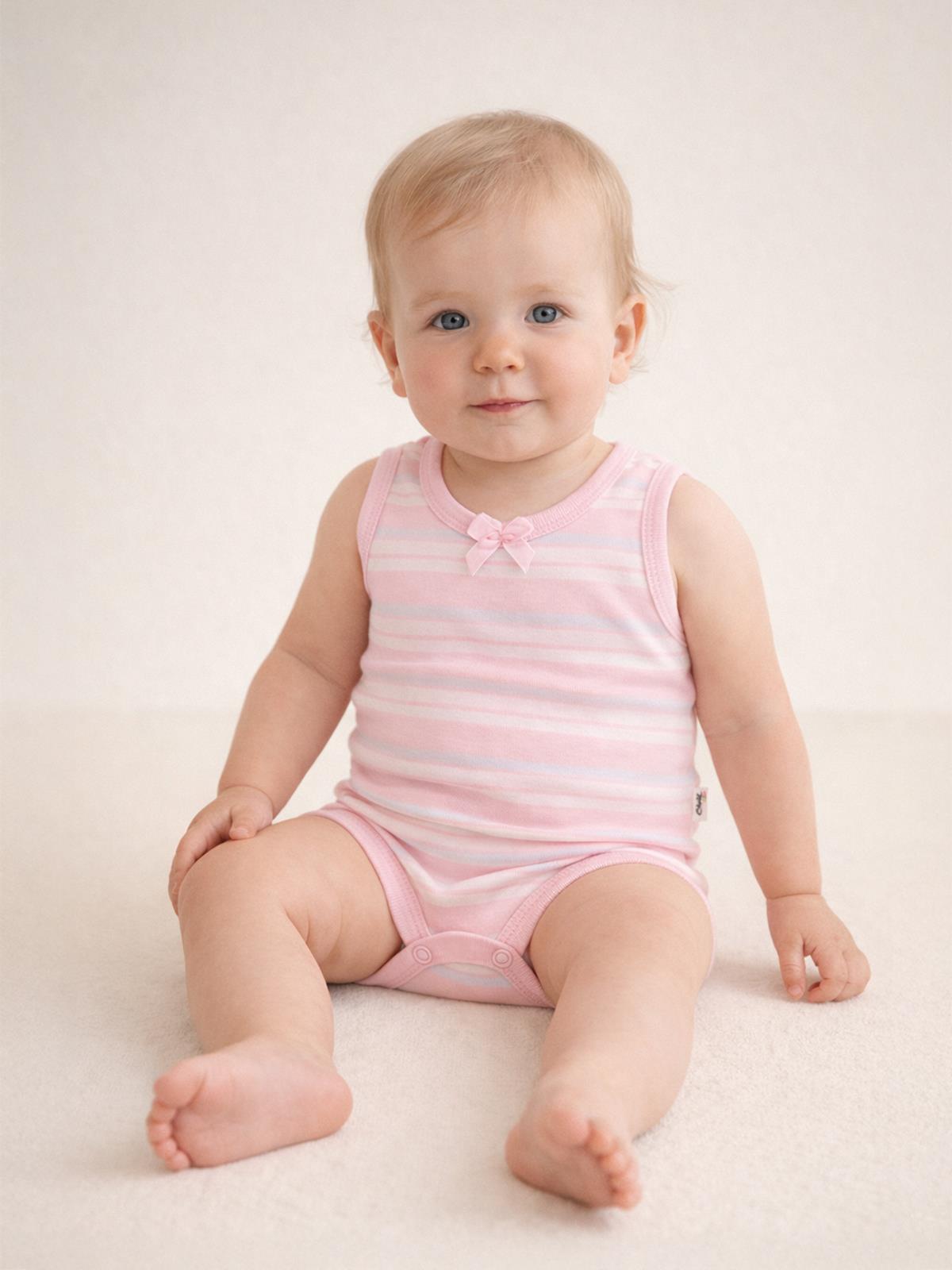 Civil Baby Çizgili Fiyonklu 1-3 Yaş Çıtçıtlı Badi - Pembe