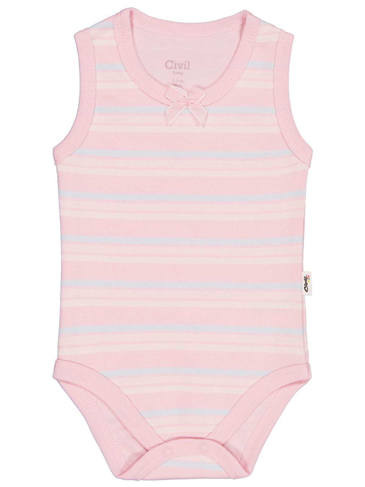 Civil Baby Çizgili Fiyonklu 1-3 Yaş Çıtçıtlı Badi - Pembe