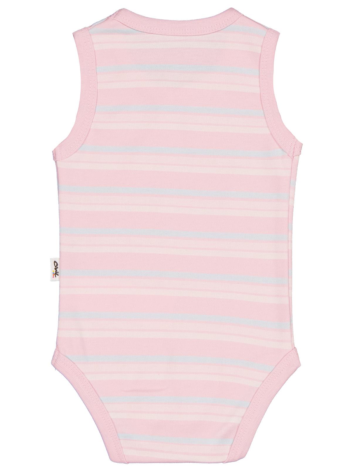 Civil Baby Çizgili Fiyonklu 1-3 Yaş Çıtçıtlı Badi - Pembe