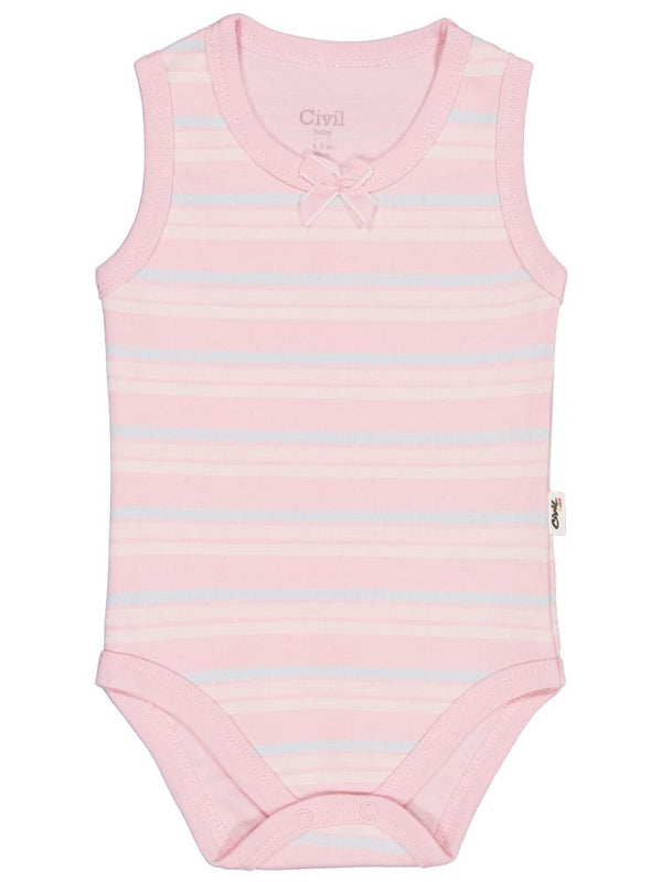 Civil Baby Çizgili Fiyonklu 1-3 Yaş Çıtçıtlı Badi - Pembe