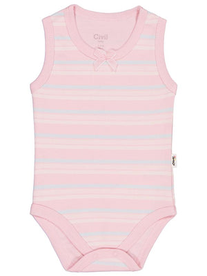 Civil Baby Çizgili Fiyonklu 1-3 Yaş Çıtçıtlı Badi - Pembe