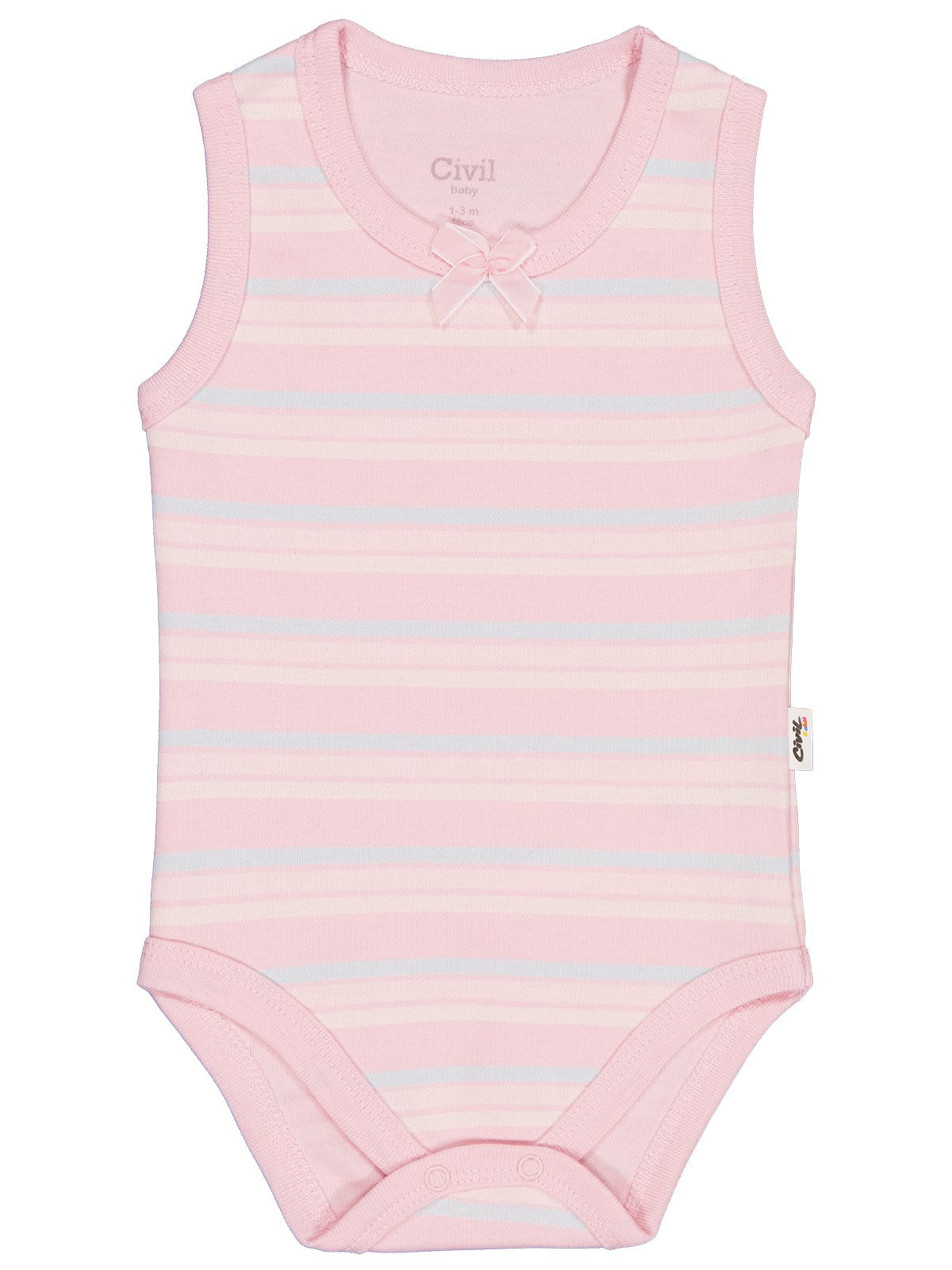 Civil Baby Çizgili Fiyonklu 1-3 Yaş Çıtçıtlı Badi - Pembe
