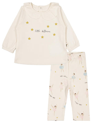 Civil Baby Balerin Empirme Baskılı 6-18 Ay Takım - Ekru