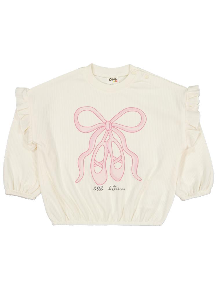 Civil Baby Balerin Ayakkabı 6-18 Ay Sweatshirt - Ekru