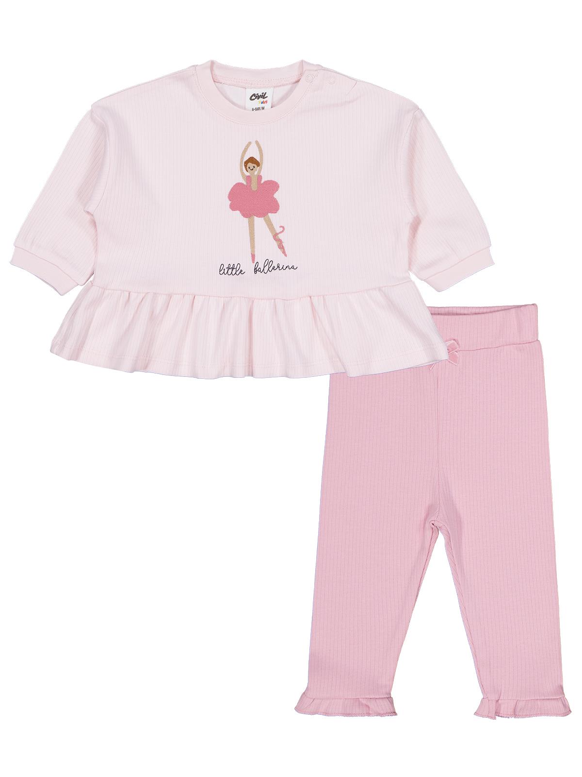 Civil Baby Balerin Nakışlı 6-18 Ay Takım - Pembe