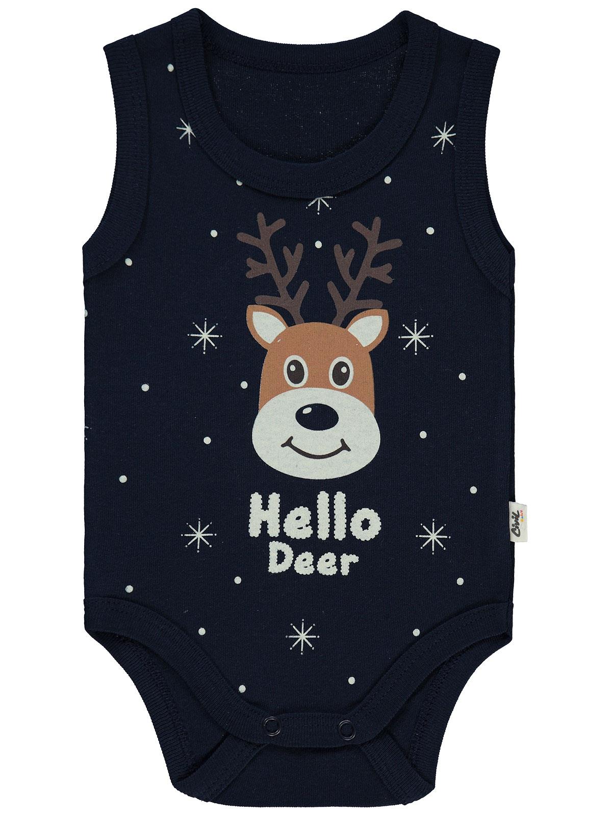 Civil Baby Geyik Baskıl 1-18 Ay Çıtçıtlı Badi - Lacivert