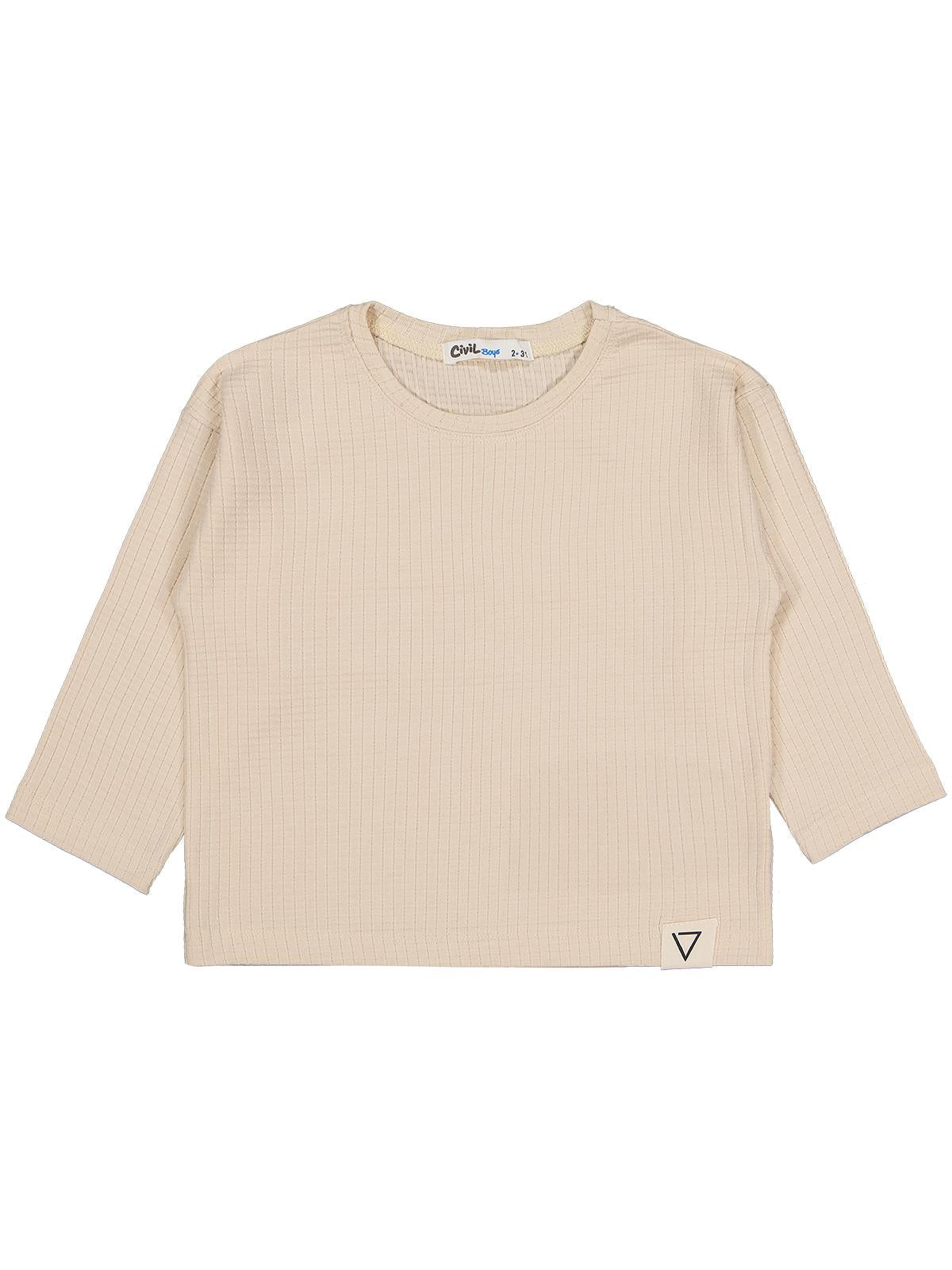 Civil Erkek Çocuk Jakar Petek Sweatshirt | Jakarlı İnterlok Uzun Kol | Okul Kreş ve Günlük Kullanım - Bej