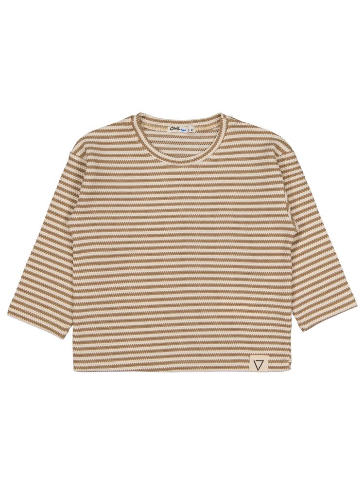 V23259 Civil Boys Petek Çizgili 2-5 Yaş Sweatshirt - Kahverengi