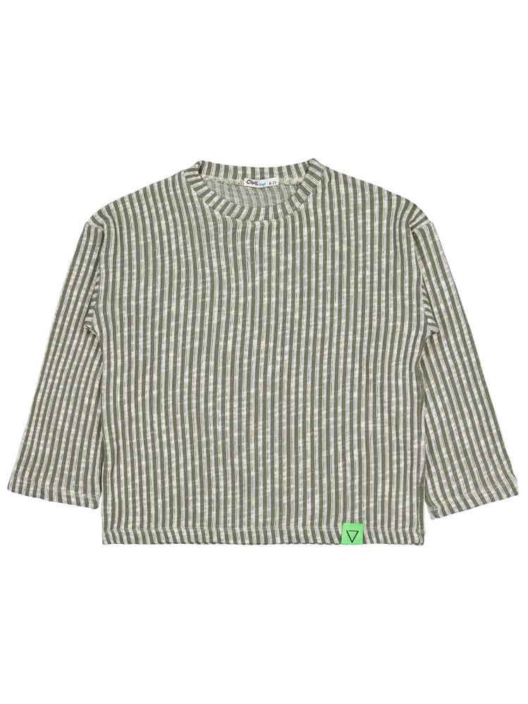 Civil Boys Dikey Çizgili 6-9 Yaş Sweatshirt - Yeşil