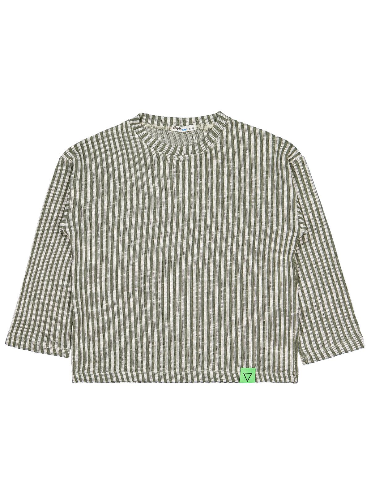 Civil Boys Dikey Çizgili 6-9 Yaş Sweatshirt - Yeşil