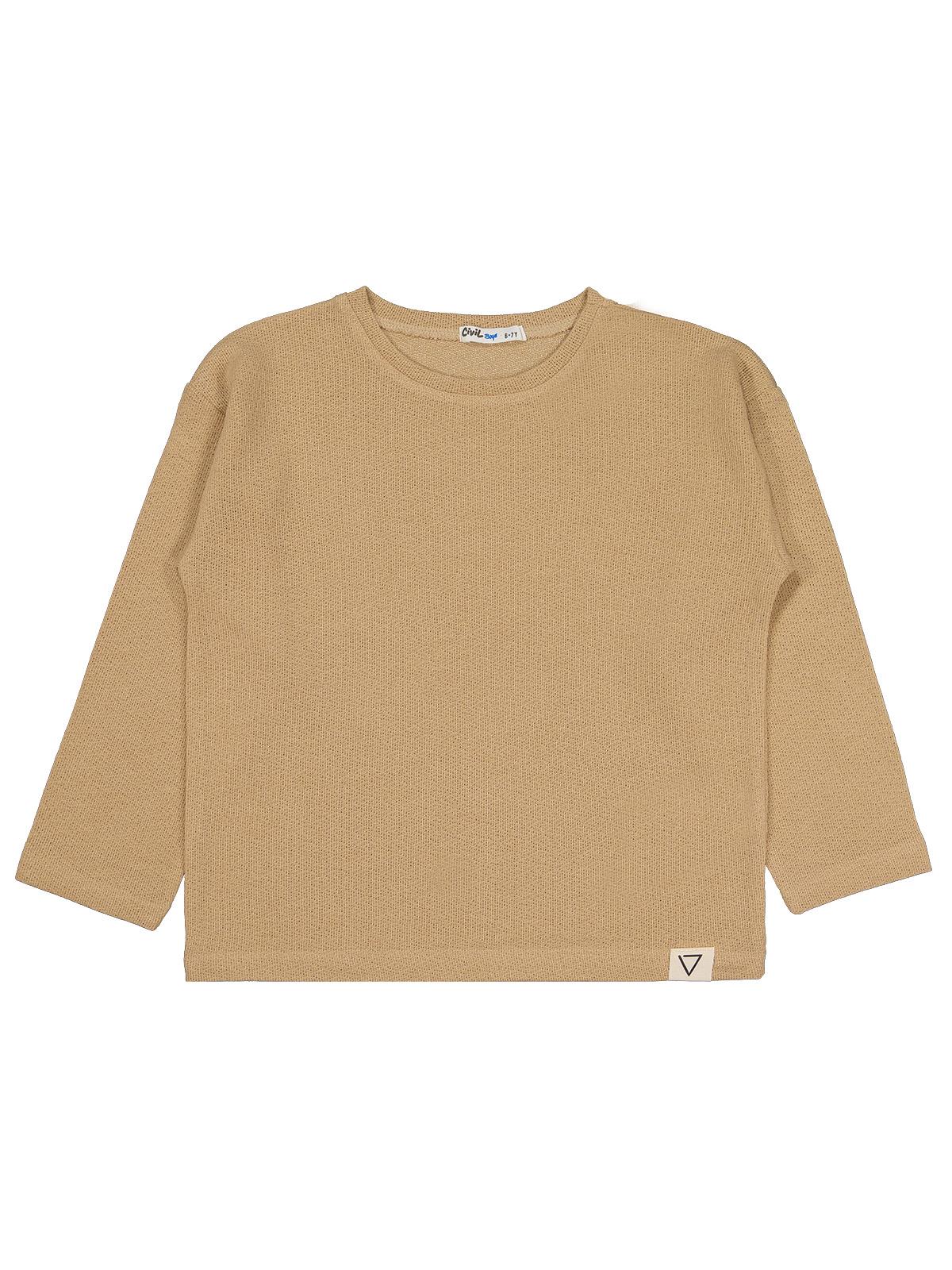 Civil Erkek Çocuk Jakarlı Basic Sweatshirt | Jakarlı İnterlok | Okul Kreş ve Günlük Kullanım - Bej