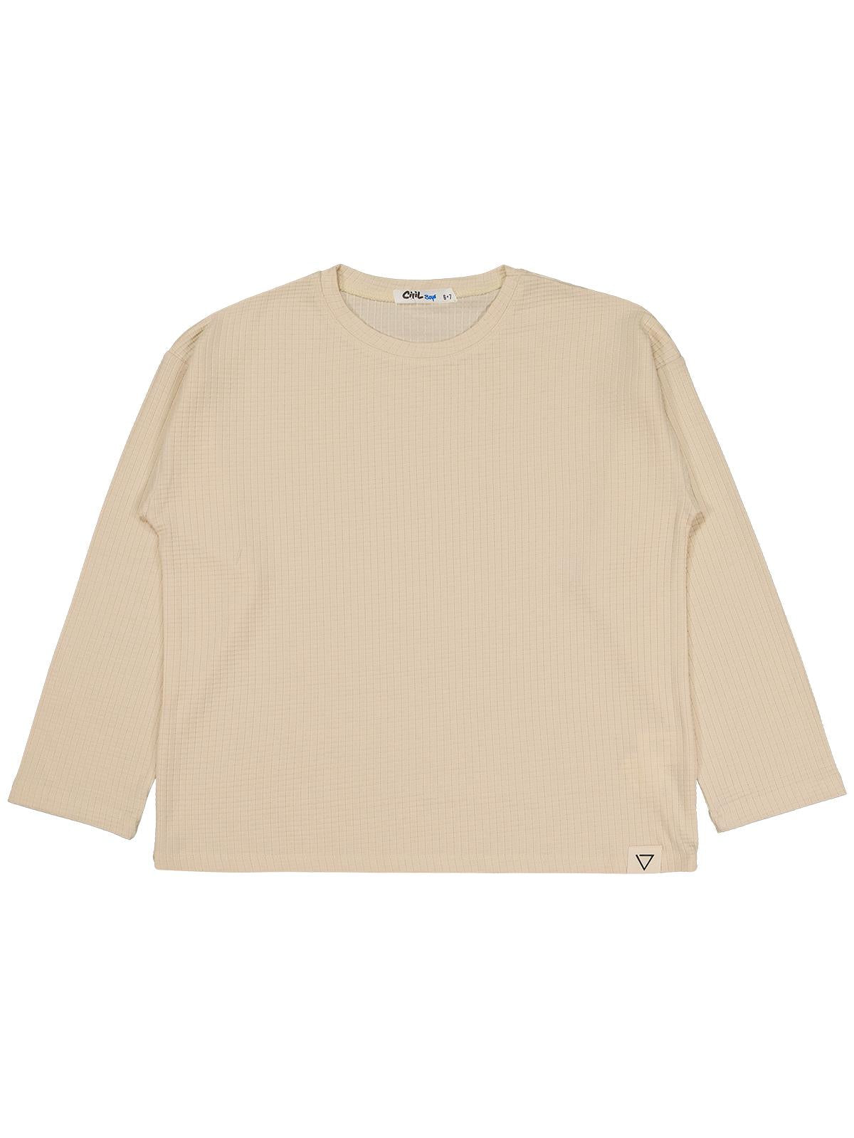 Civil Erkek Çocuk Jakar Petek Sweatshirt | Jakarlı İnterlok Uzun Kol | Okul Kreş ve Günlük Kullanım - Bej