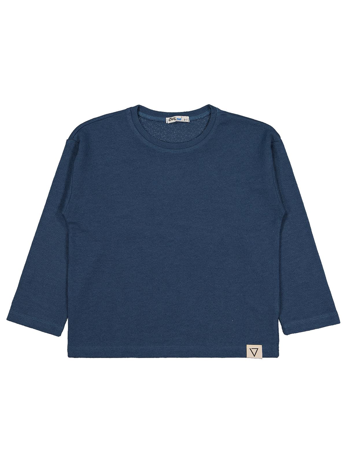 Civil Erkek Çocuk Jakarlı Basic Sweatshirt | Jakarlı İnterlok | Okul Kreş ve Günlük Kullanım - Mavi