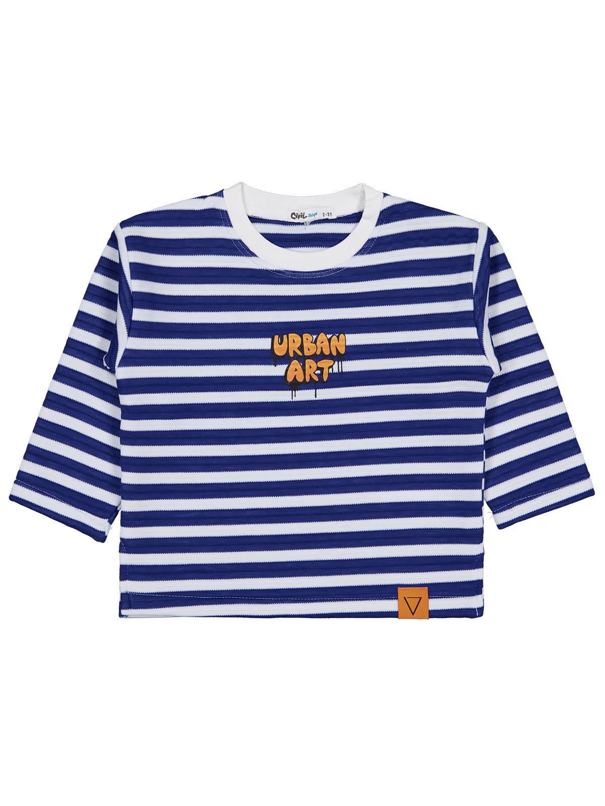Civil Boys Urban Art Baskılı Çizgili 2-5 Yaş Sweatshirt - Mavi