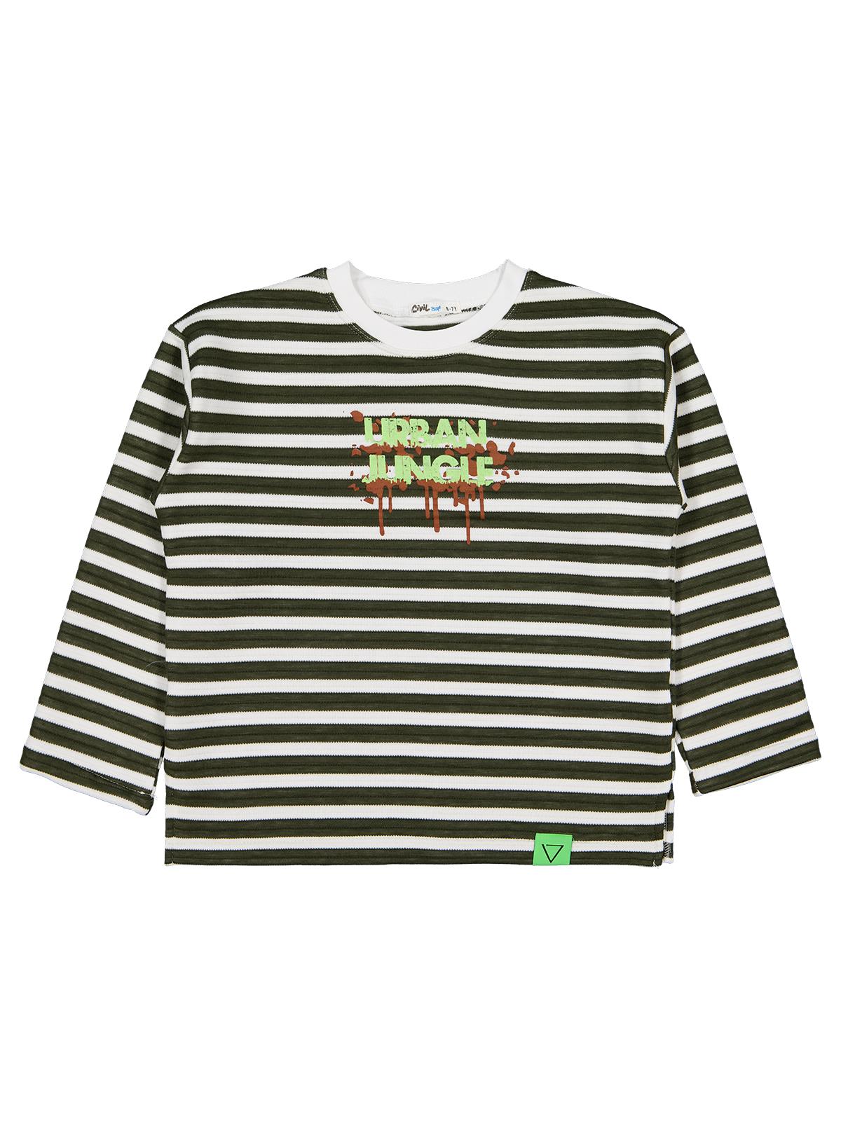 Civil Boys Urban Baskılı Çizgili 6-9 Yaş Sweatshirt - Yeşil