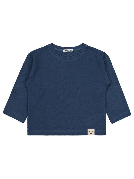 Civil Erkek Çocuk Jakarlı Basic Sweatshirt | Jakarlı İnterlok | Okul Kreş ve Günlük Kullanım - Mavi
