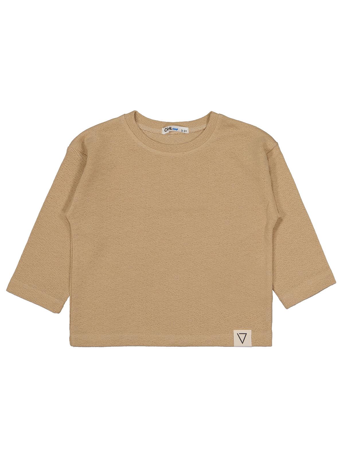 Civil Erkek Çocuk Jakarlı Basic Sweatshirt | Jakarlı İnterlok | Okul Kreş ve Günlük Kullanım - Bej
