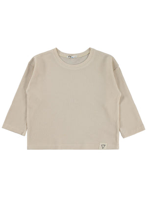 Civil Erkek Çocuk Basic Sweatshirt | Waffle Uzun Kol Bisiklet Yaka | Okul Kreş ve Günlük Kullanım - Bej