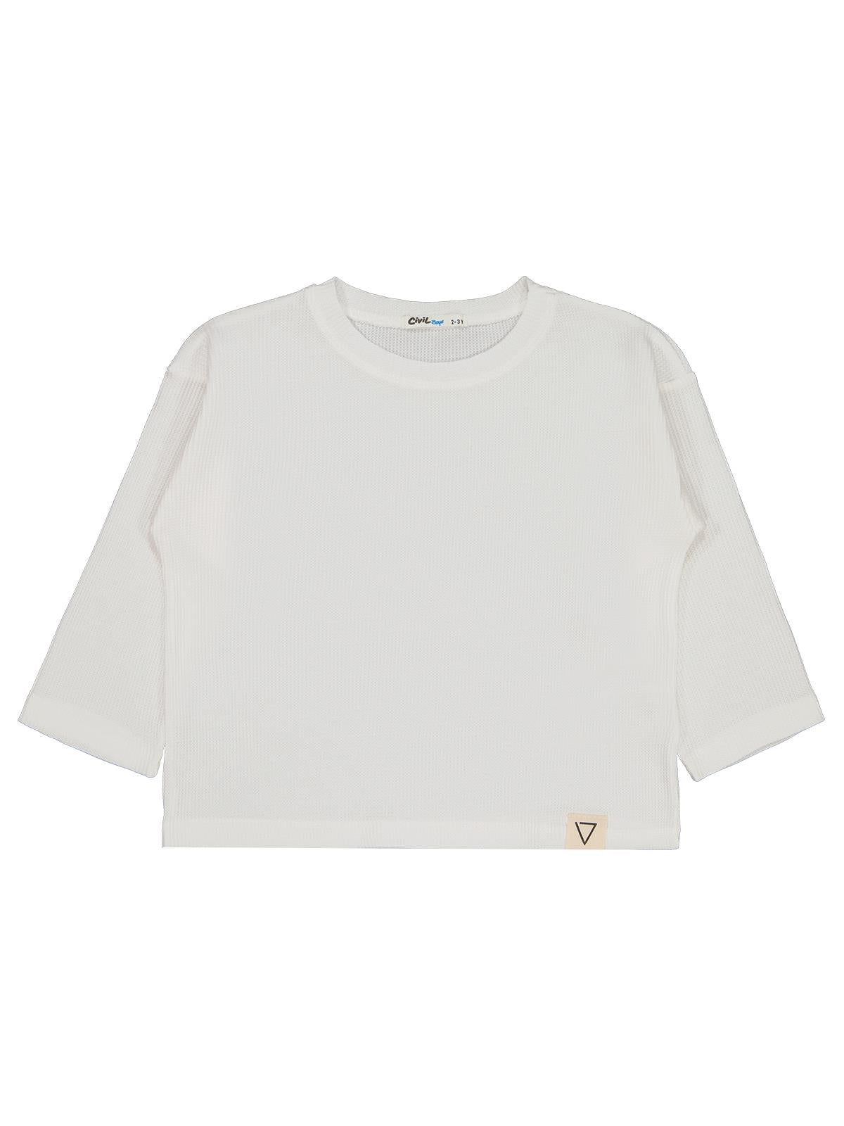 Civil Erkek Çocuk Basic Sweatshirt | Waffle Uzun Kol Bisiklet Yaka | Okul Kreş ve Günlük Kullanım - Ekru