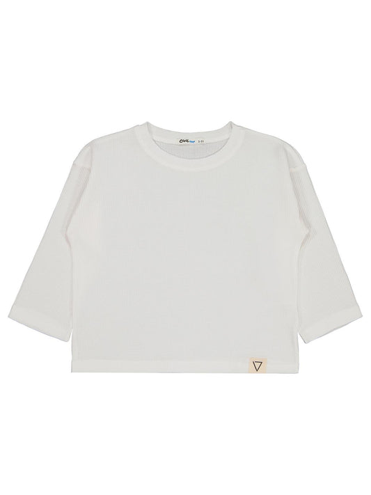 Civil Erkek Çocuk Basic Sweatshirt | Waffle Uzun Kol Bisiklet Yaka | Okul Kreş ve Günlük Kullanım - Ekru