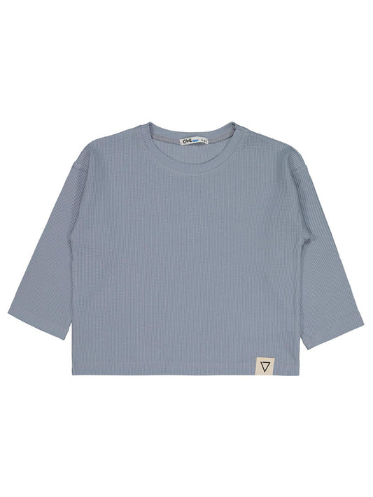 Civil Erkek Çocuk Basic Sweatshirt | Waffle Uzun Kol Bisiklet Yaka | Okul Kreş ve Günlük Kullanım - Mavi