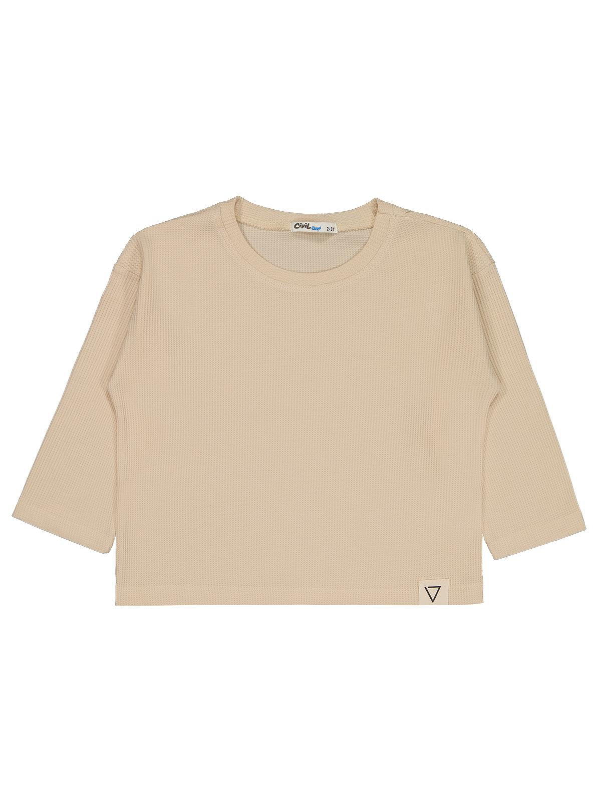 Civil Erkek Çocuk Basic Sweatshirt | Waffle Uzun Kol Bisiklet Yaka | Okul Kreş ve Günlük Kullanım - Fil Dişi