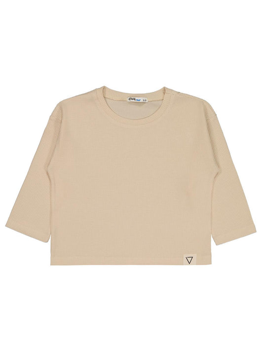 Civil Erkek Çocuk Basic Sweatshirt | Waffle Uzun Kol Bisiklet Yaka | Okul Kreş ve Günlük Kullanım - Fil Dişi